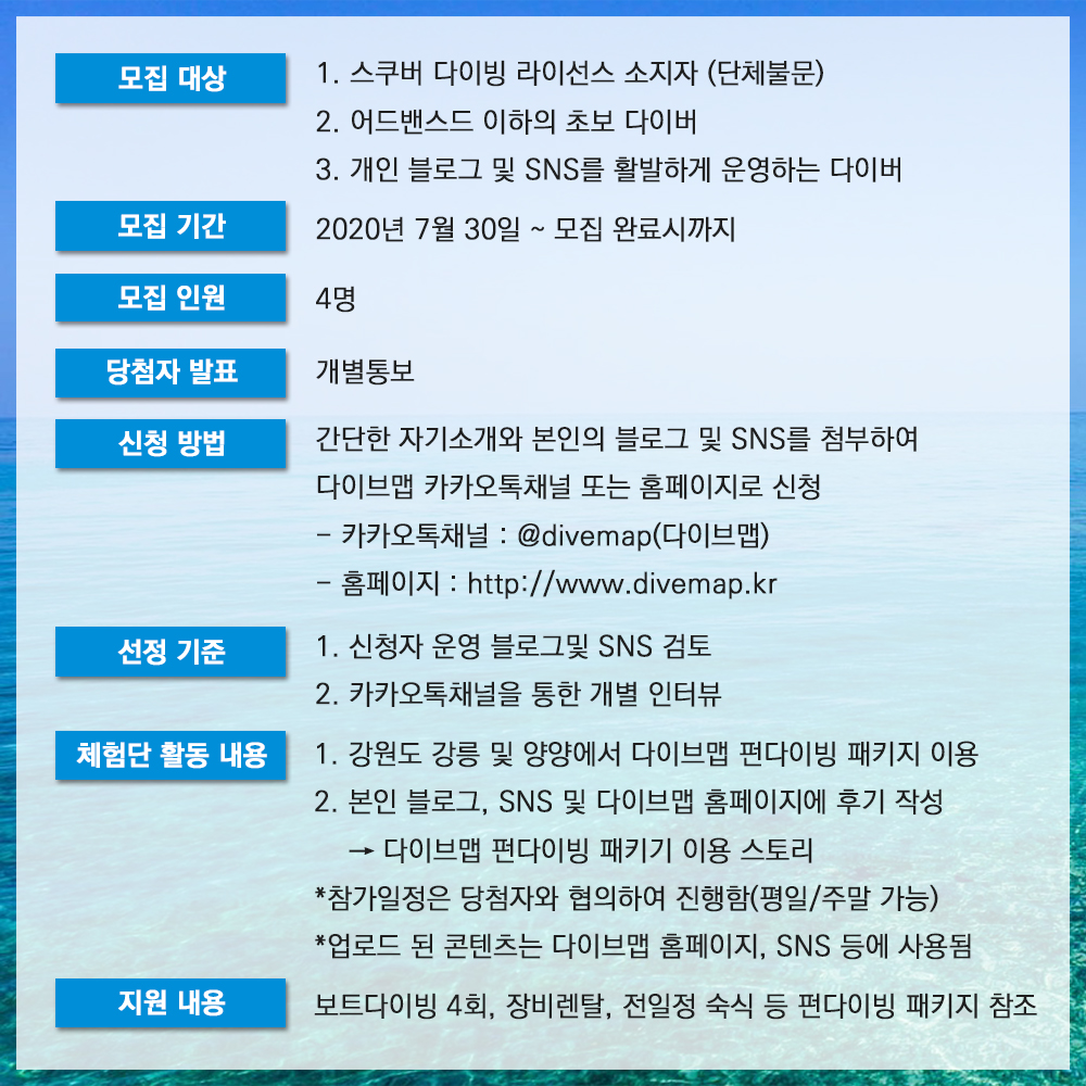 강원도 동해, 펀다이빙 체험단 모집