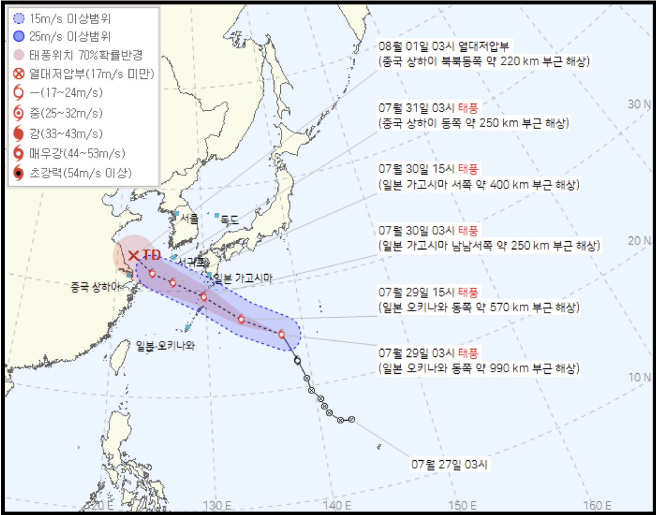 열대저압부 오늘 5호 태풍 "송다"로 발달