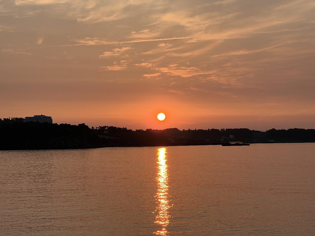🌅 Start a new day with the sunrise over beautiful Jeju Island.  Savor a peaceful and refreshing journey through scuba diving.