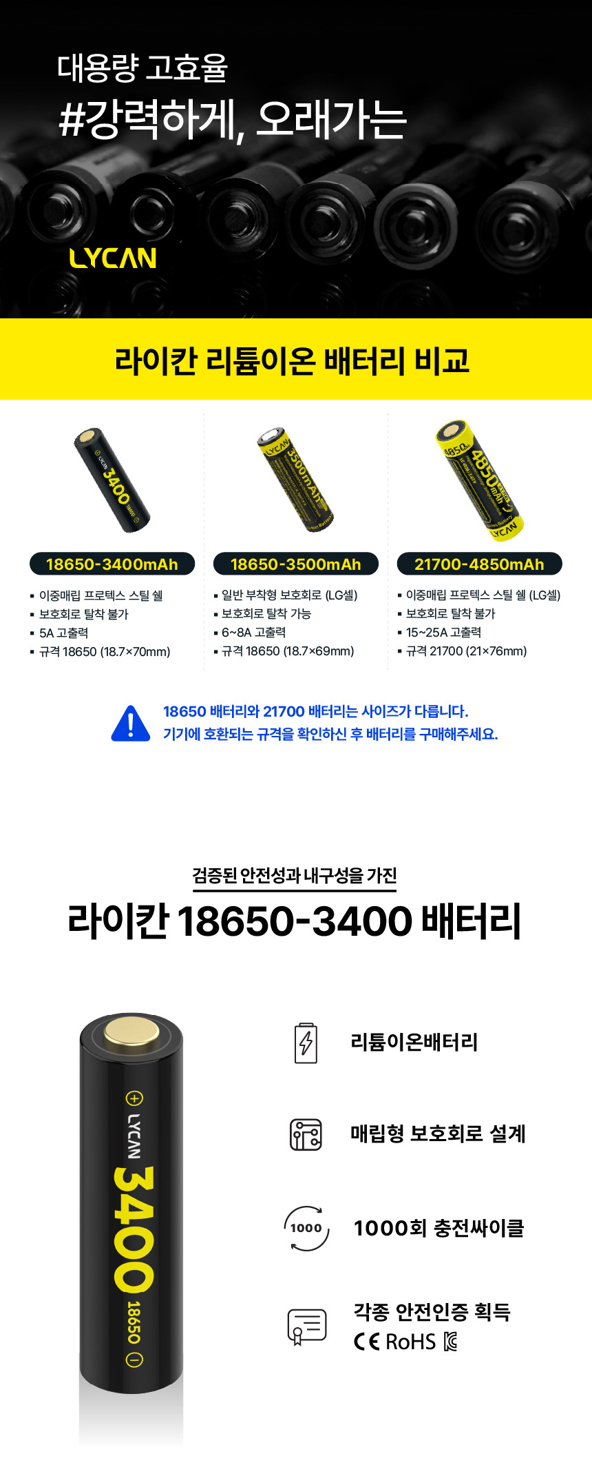 [라이칸] 18650(3400mAh) 배터리